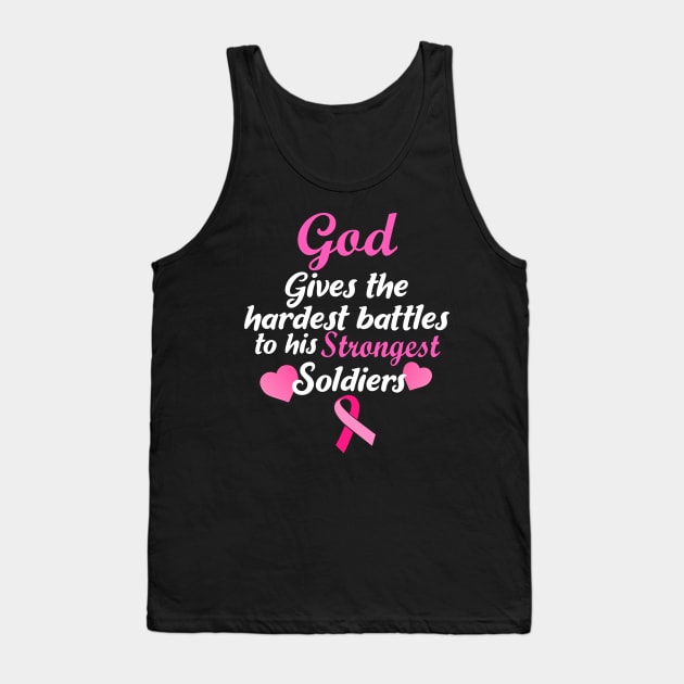 Breast Cancer Awareness Gods Strongest Soldiers Print Tank Top by Linco